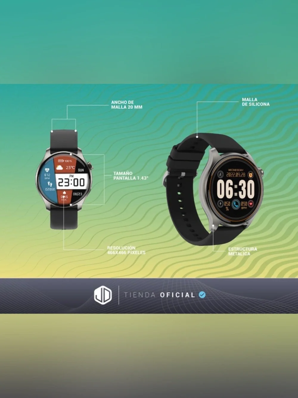 NEW! Metallic Smartwatch with Black Silicone Strap - Official Tienda